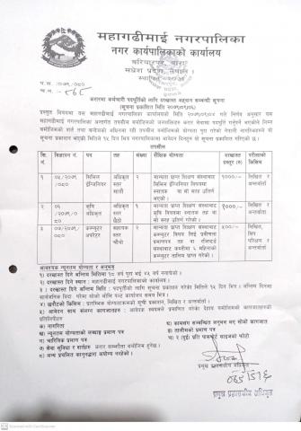 नोटः-   सि.नं. १ को शैक्षिक योग्यता मा स्‍नोतक हुने पर्ने ठाँउमा स्‍नोतकोत्तर भएकोले सच्चाईएको ब्यहोरा अनुरोध छ।